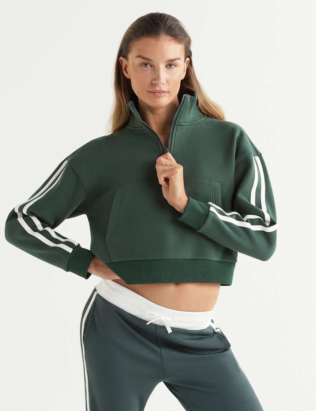 Lilybod Rihanna Stripe.2 Pure Cotton Sweatshirt Dark Green Mix