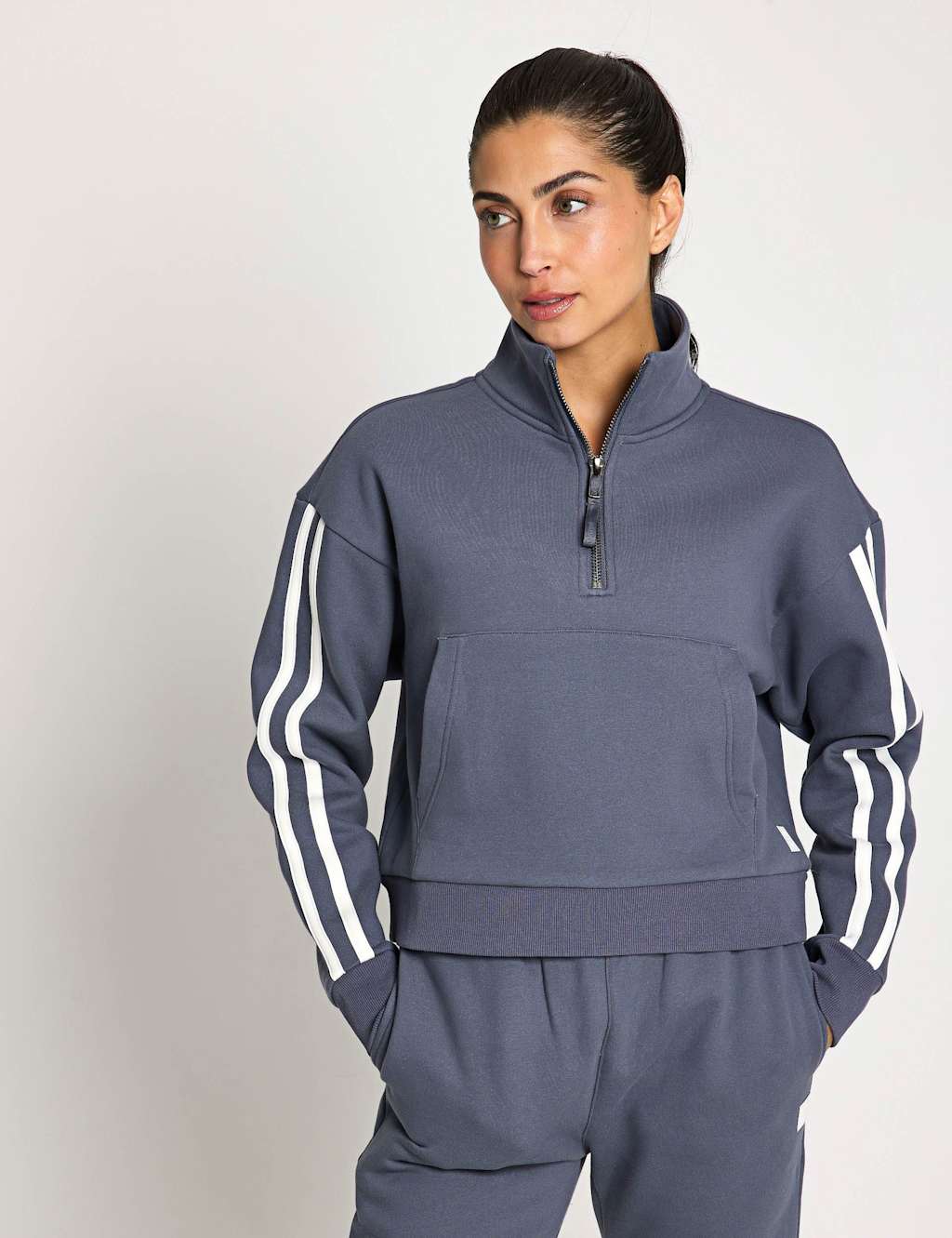 Lilybod Women's Rihanna Pure Cotton Half Zip Sweatshirt - M - Charcoal Mix, Dark Green Mix,Charcoal Mix