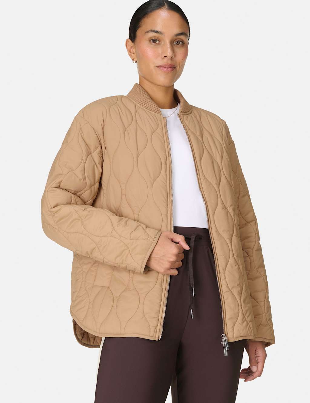 Sweaty Betty On The Move Lightweight Quilted Jacket Light Brown