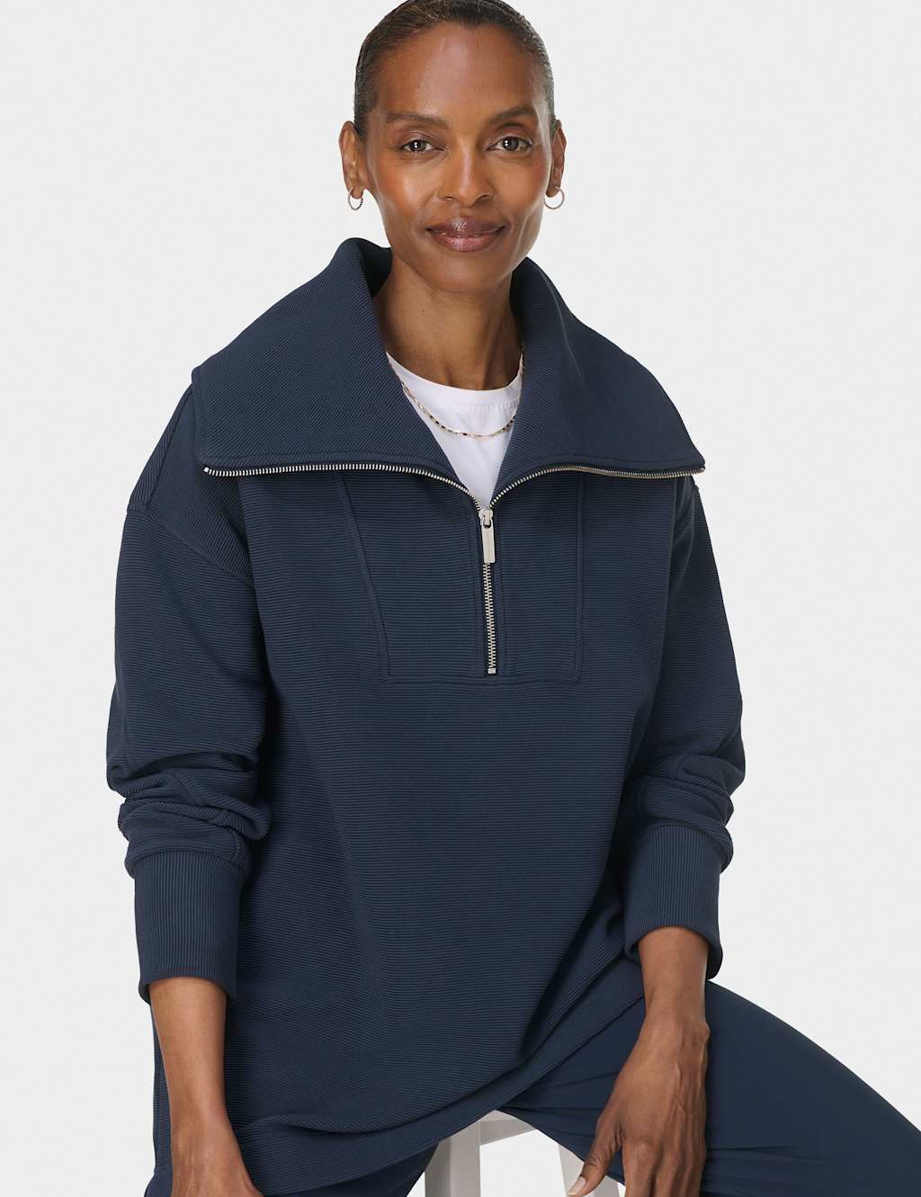 Sweaty Betty Peaceful Cotton Blend Half Zip Sweatshirt Navy