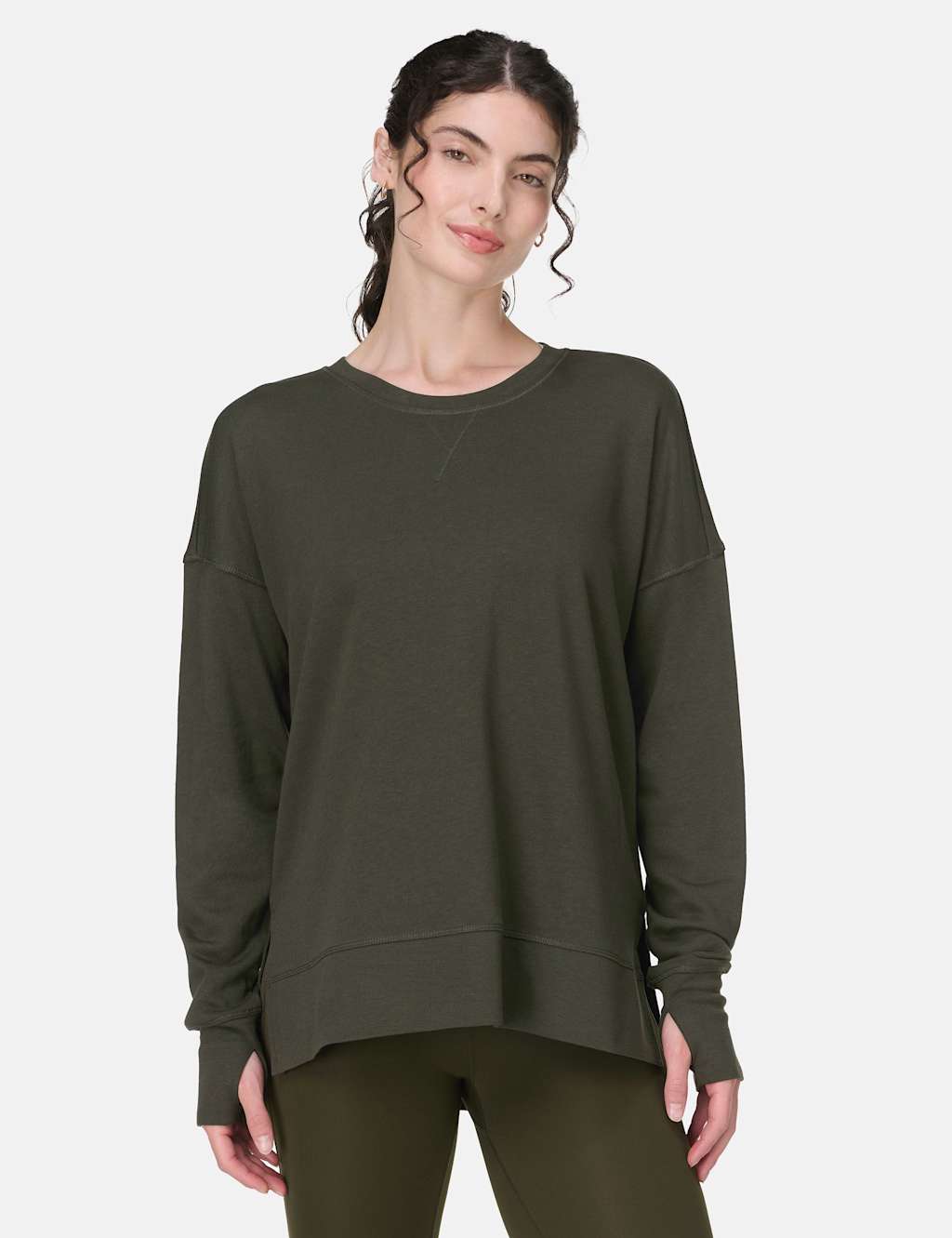 Sweaty Betty After Class Cotton Modal Longline Sweatshirt Dark Green
