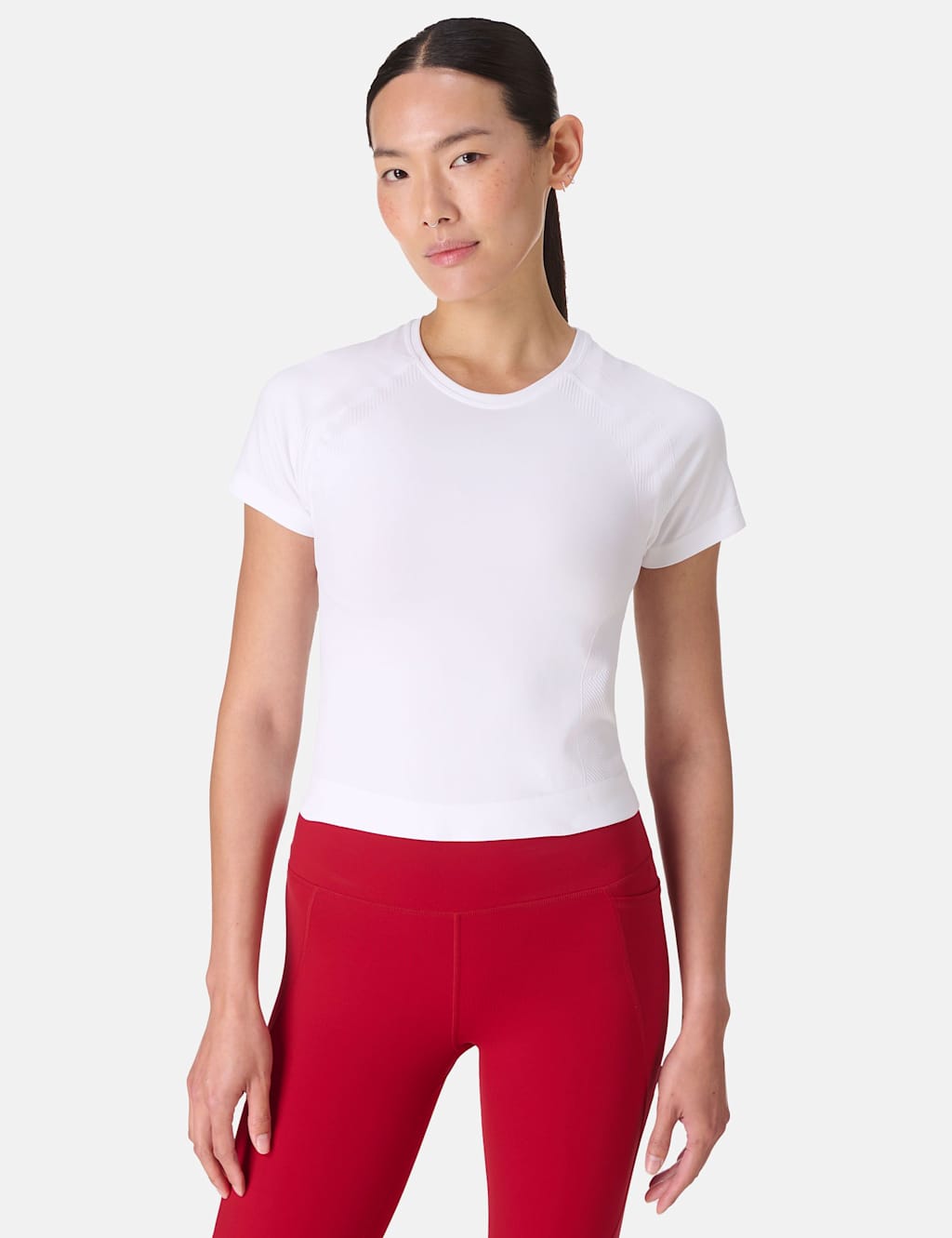 Sweaty Betty Athlete Crew Neck Seamless Crop T-Shirt White