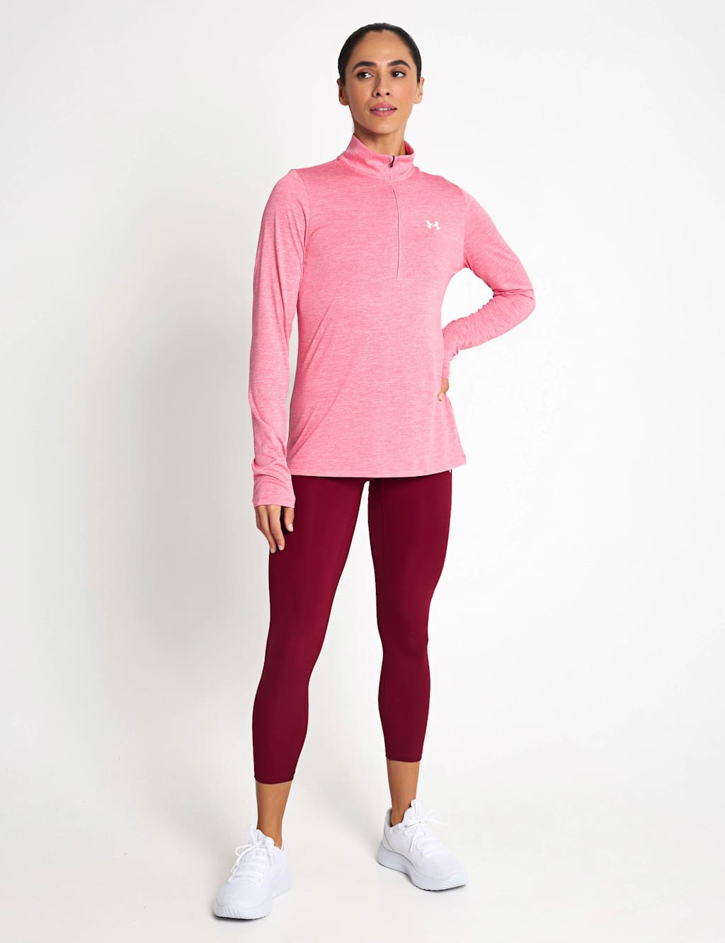 Under Armour Women's Tech Twist Half Zip Long Sleeve Top - Large - Pink