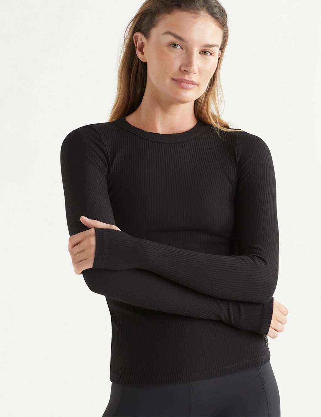 Lilybod Fiona Cotton Rich Ribbed Crew Neck Top Black