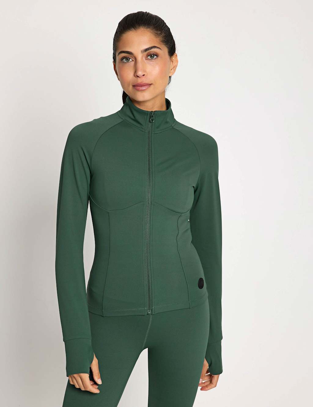 Lilybod Zuri Funnel Neck Zip Up Top Dark Green
