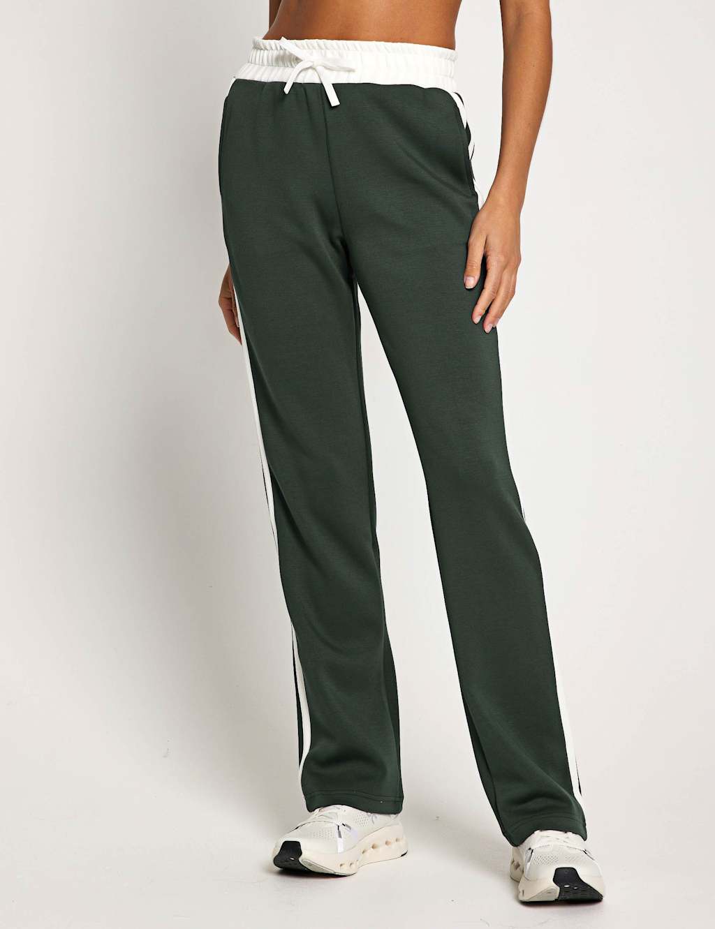 Lilybod Nikki Side Stripe Wide Leg Joggers Dark Green Mix