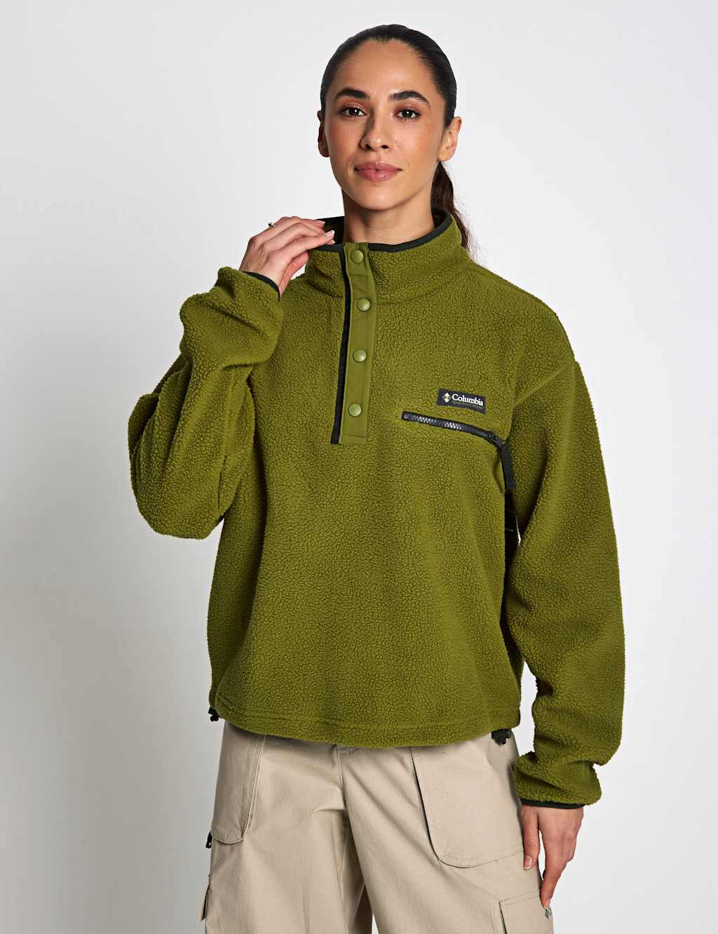 Columbia Women's Helvetia Funnel Neck Fleece Sweatshirt - Medium - Olive