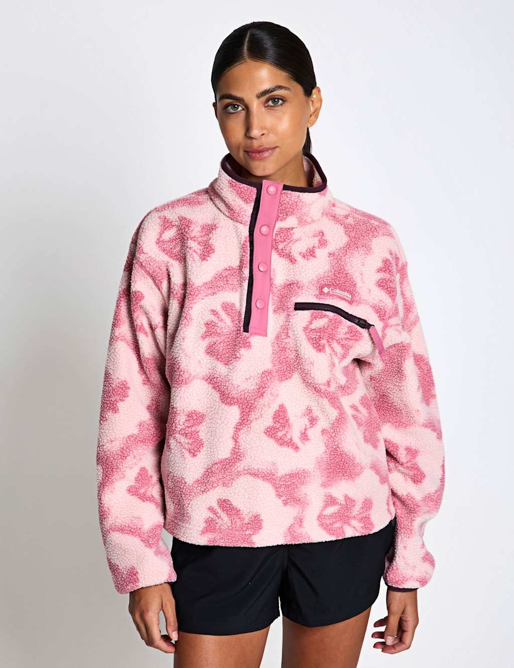 Columbia Women's Helvetia Funnel Neck Fleece Sweatshirt - Small - Pink Magenta