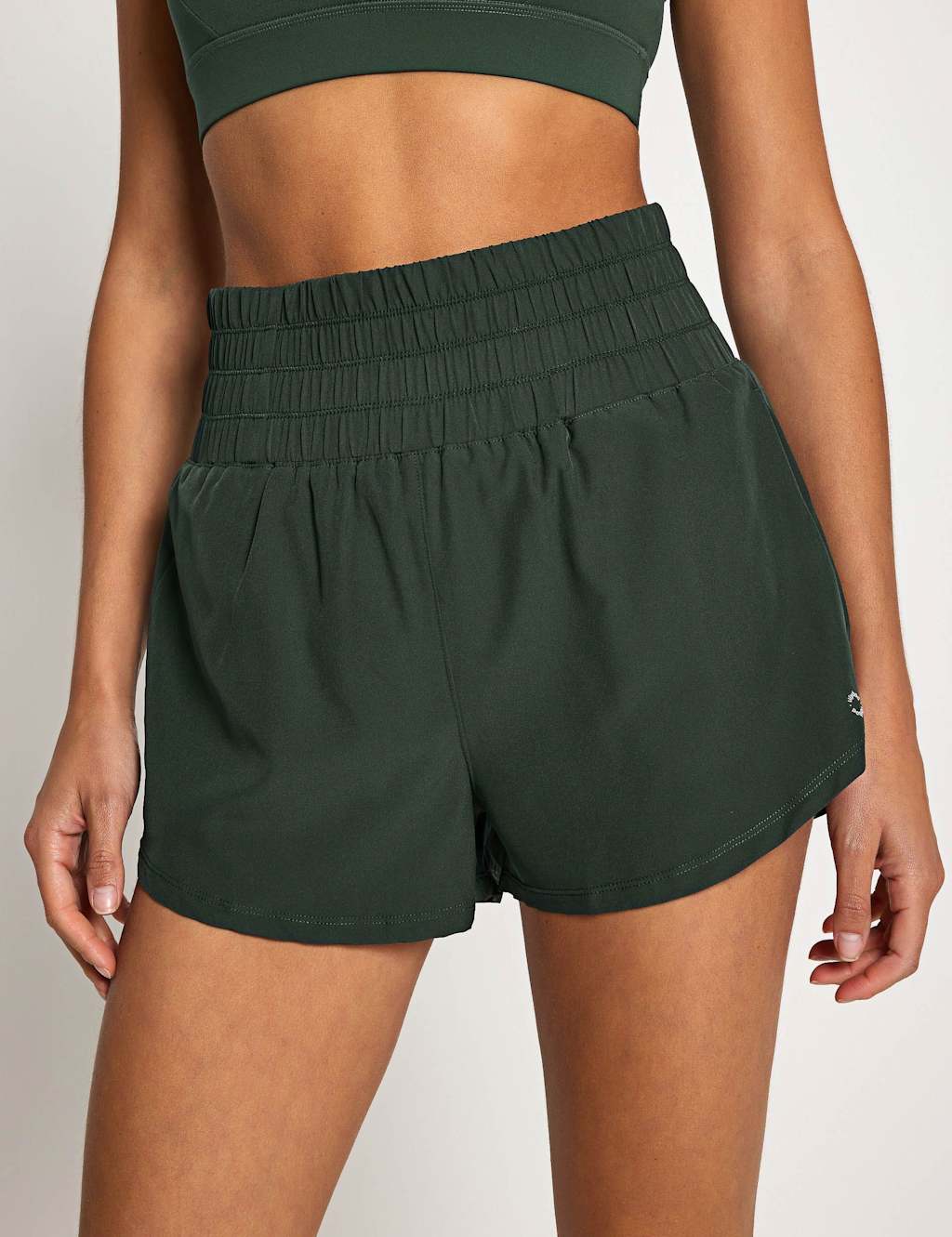 Lilybod Bronte Woven High Waisted Running Shorts Dark Green