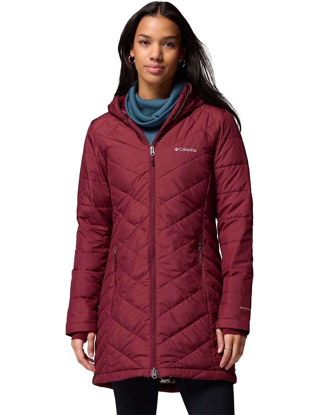 Columbia Heavenly Hooded Longline Puffer Jacket Burgundy