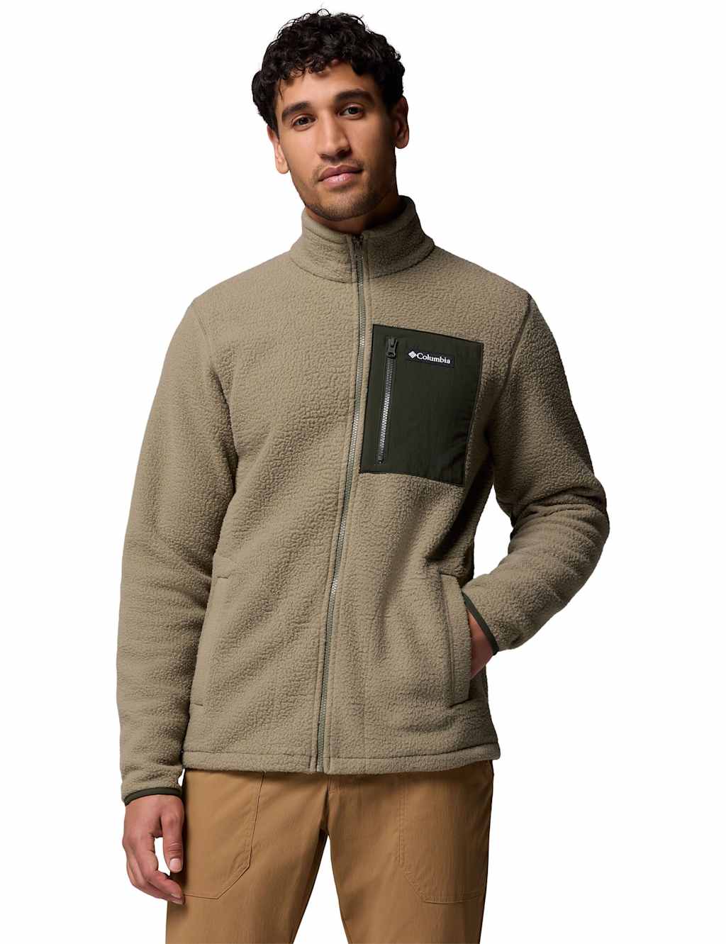 Columbia Jasper Ridge Zip Up Fleece Funnel Neck Jacket Khaki Mix