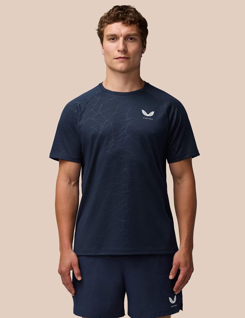 Castore Men's Short Sleeve T-Shirt - Navy Mix, Navy Mix,Orange Mix