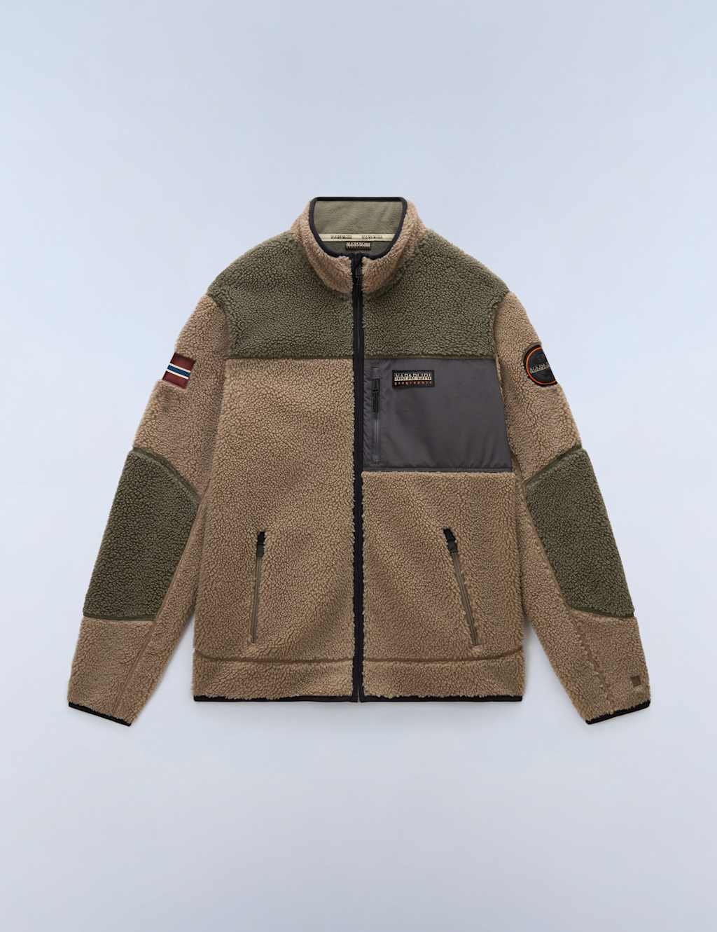 Napapijri Yupik Zip Up Funnel Neck Fleece Jacket Khaki Mix