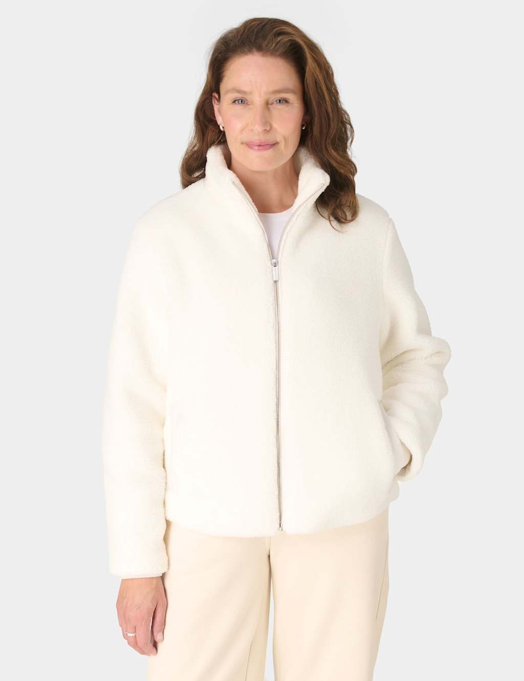 Sweaty Betty Navigate Zip Up Fleece Jacket Ivory