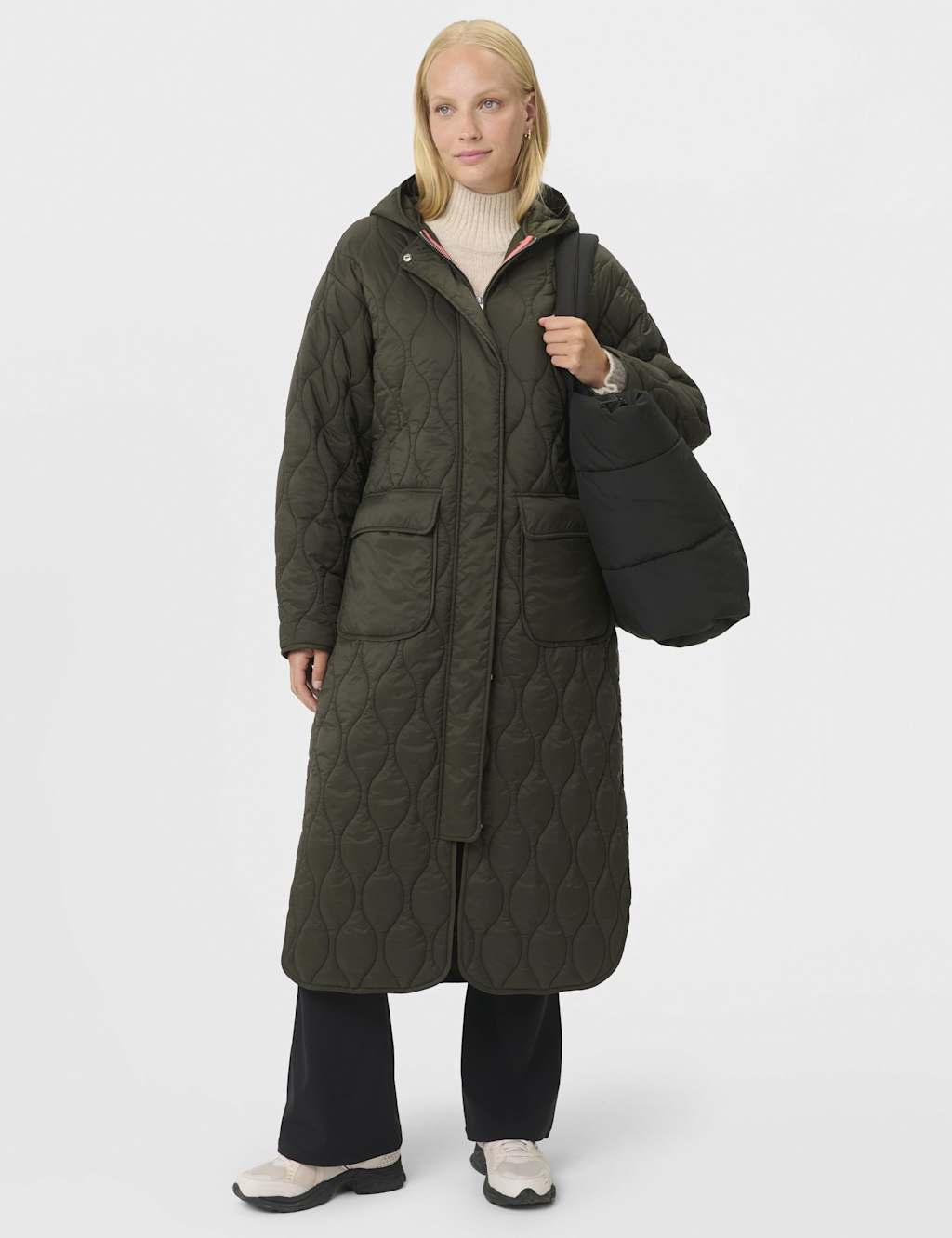 Sweaty Betty On The Move Quilted Longline Parka Coat Dark Green