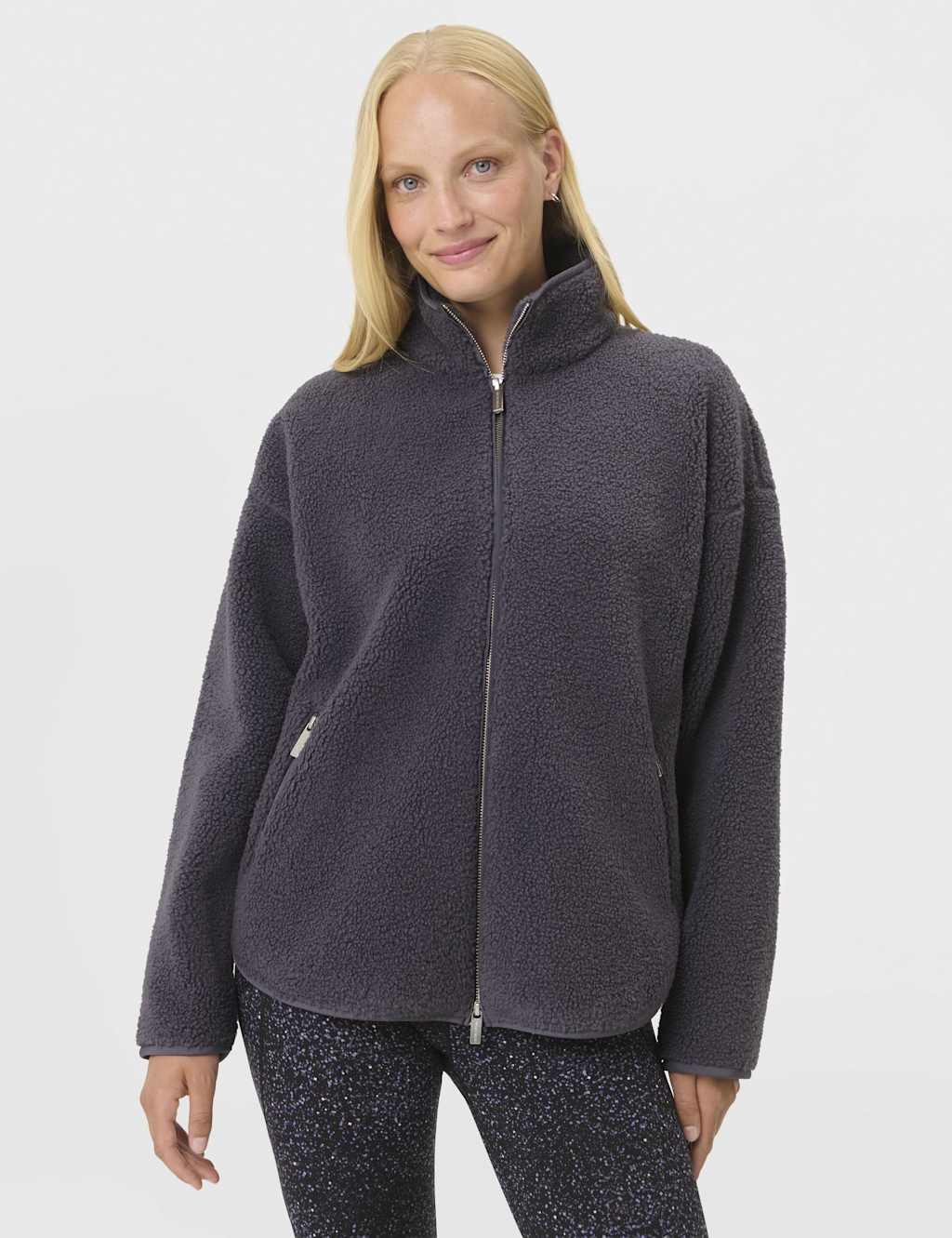 Sweaty Betty Plush Textured Zip Up Fleece Jacket Blue