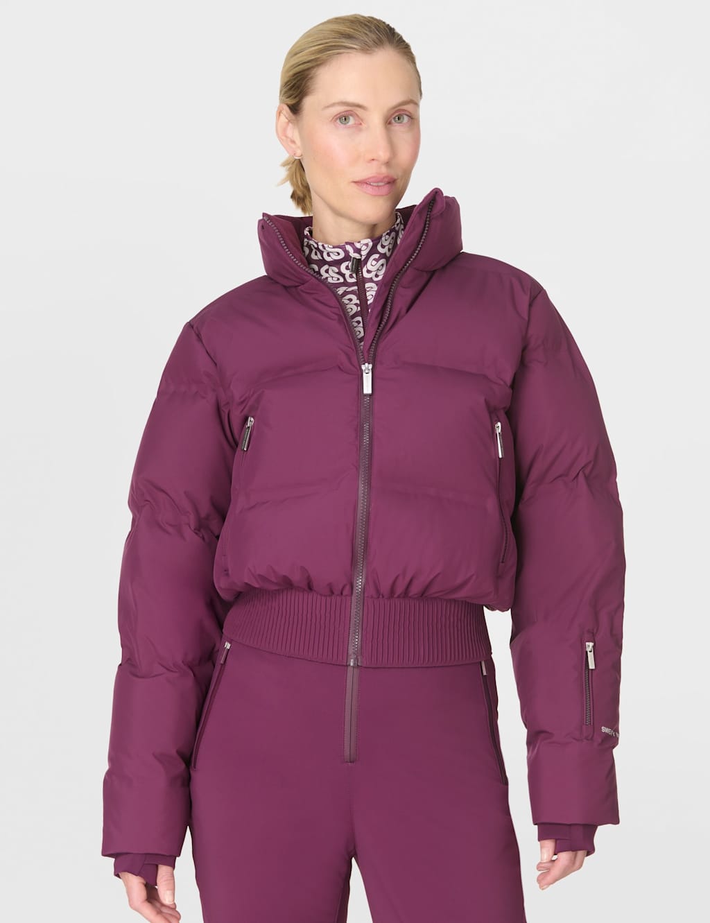 Sweaty Betty Cropped Waterproof Puffer Ski Jacket Dark Purple