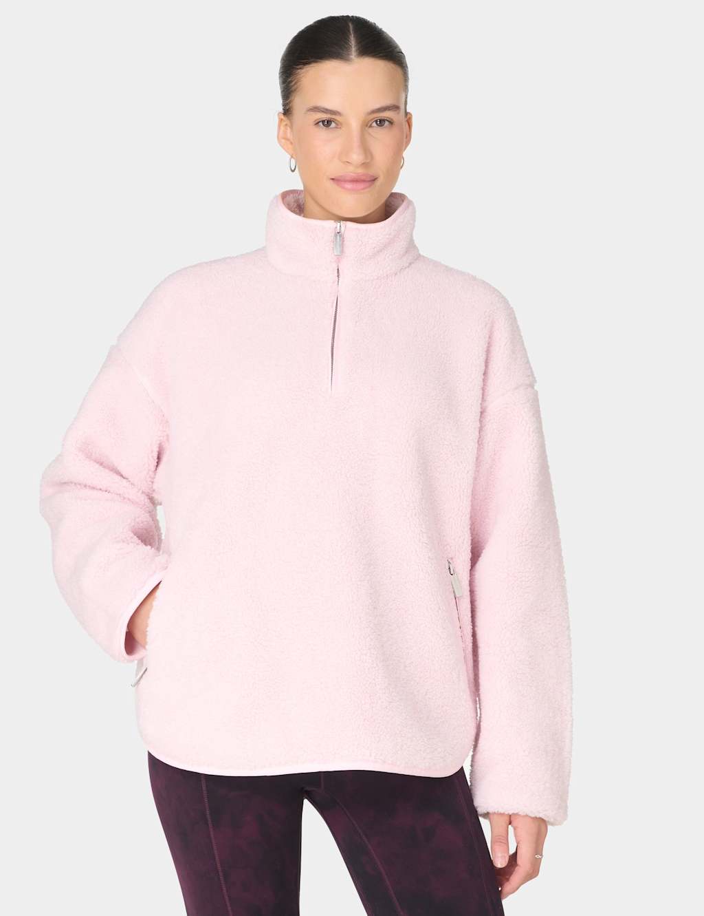 Sweaty Betty Plush Fleece Animal Print Sweatshirt Light Pink