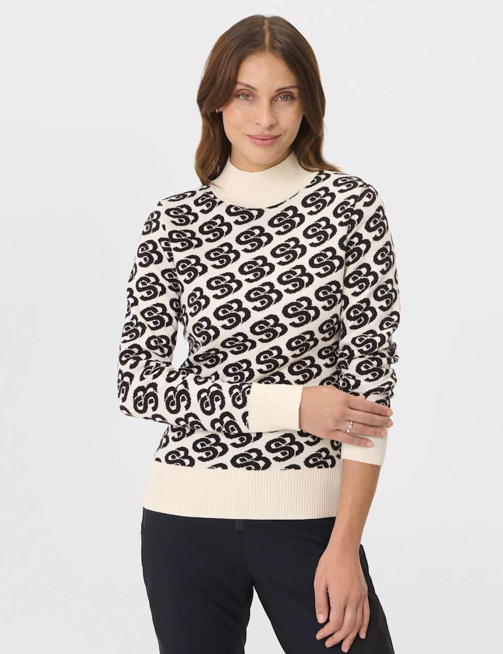 Sweaty Betty Wool Blend Printed High Neck Ski Top Soft White