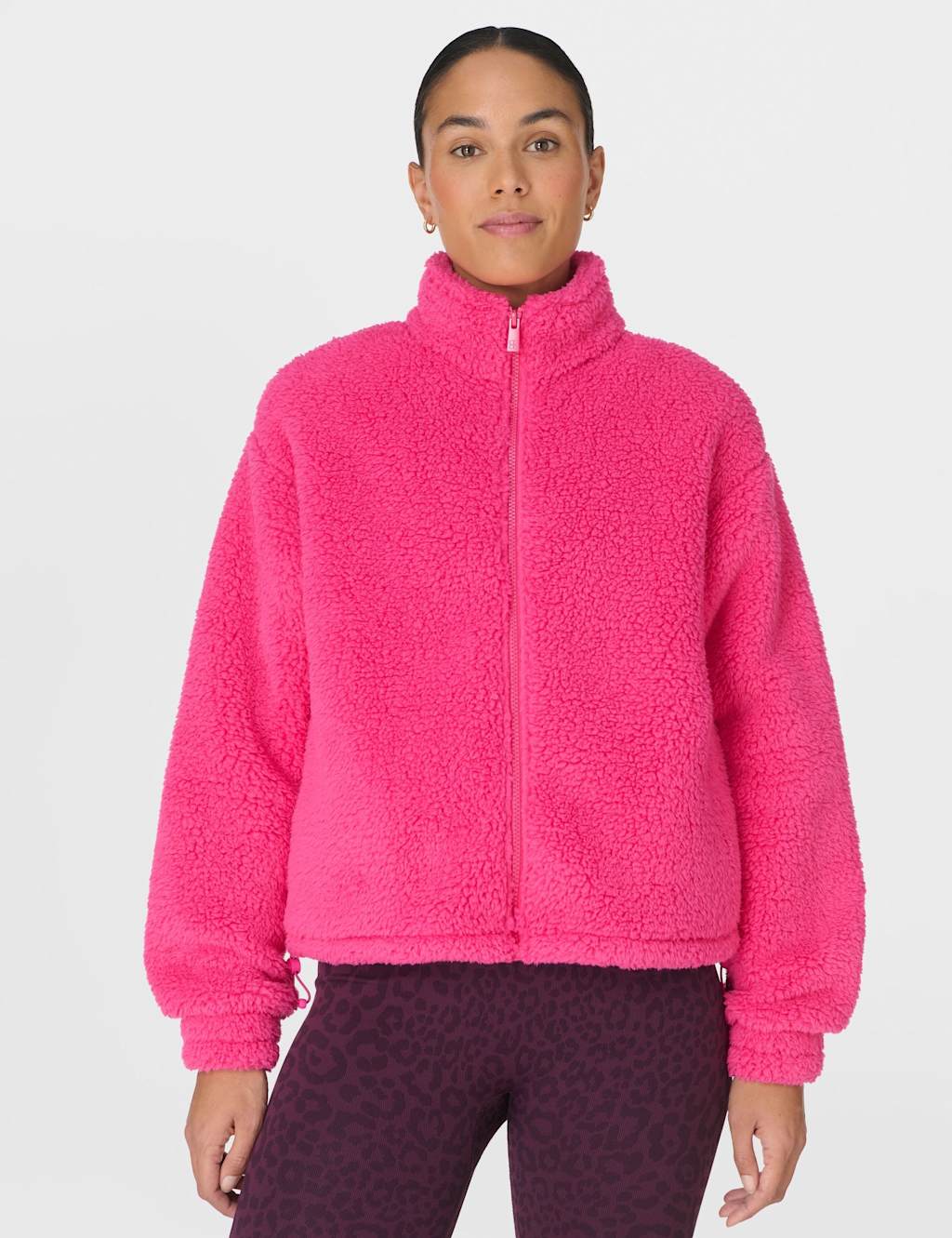 Sweaty Betty Canyon Zip Up Funnel Neck Fleece Jacket Hot Pink