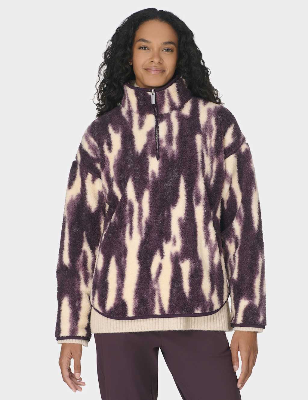 Sweaty Betty Plush Half Zip Funnel Neck Fleece Jacket Purple Mix