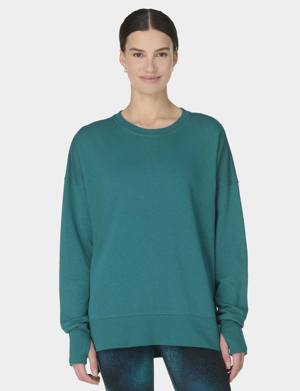 Sweaty Betty After Class Cotton Modal Longline Sweatshirt Emerald