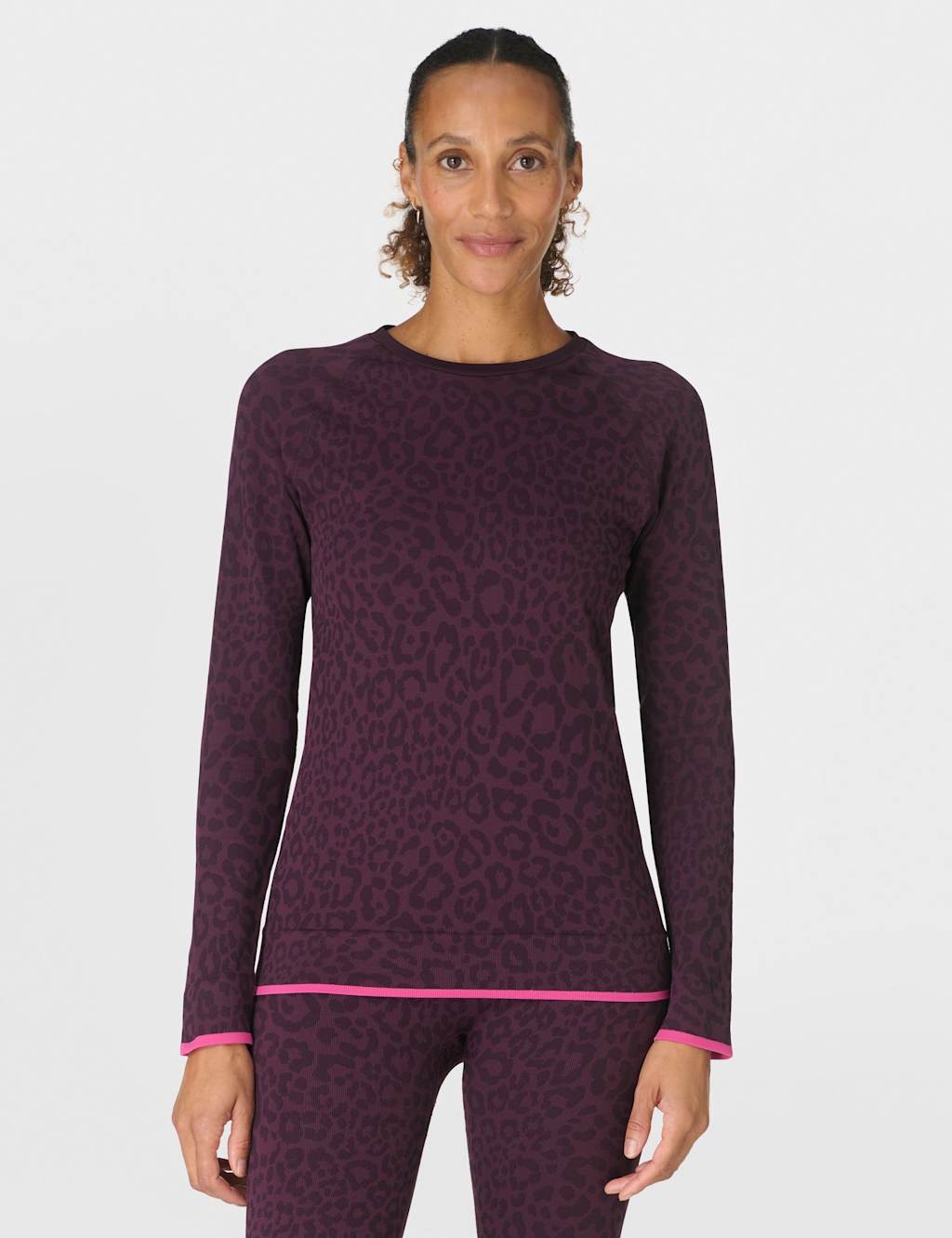 Sweaty Betty Animal Print Crew Neck Base Layer Top Dark Purple