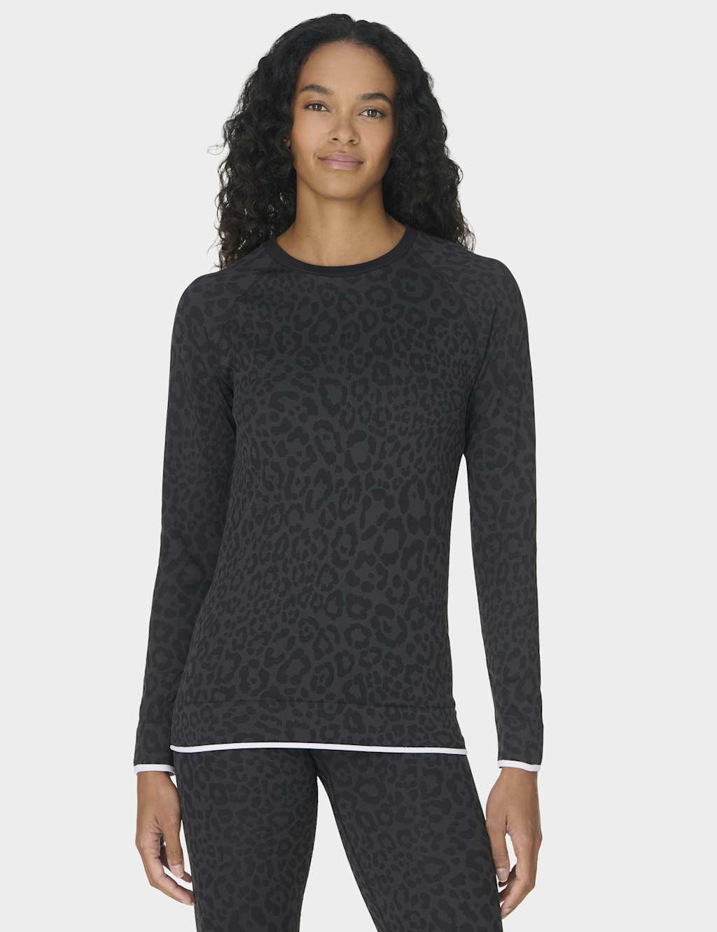 Sweaty Betty Animal Print Crew Neck Base Layer Top Black Mix