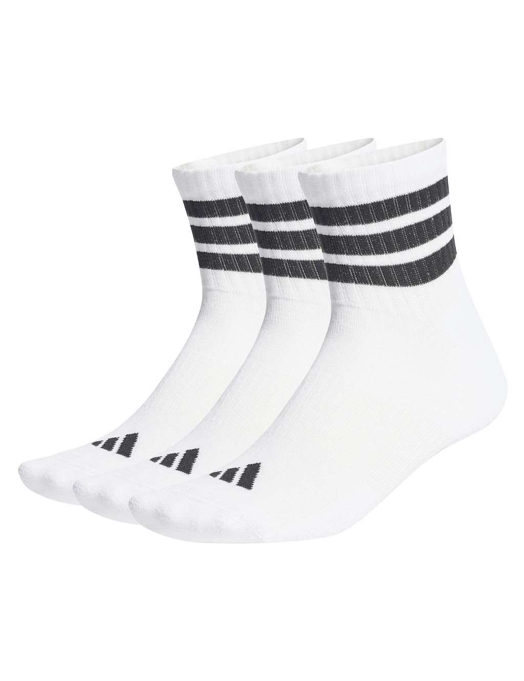 Adidas Women's 3 Pack Cotton Rich Cushioned Mid Cut Socks - Small - White/Black
