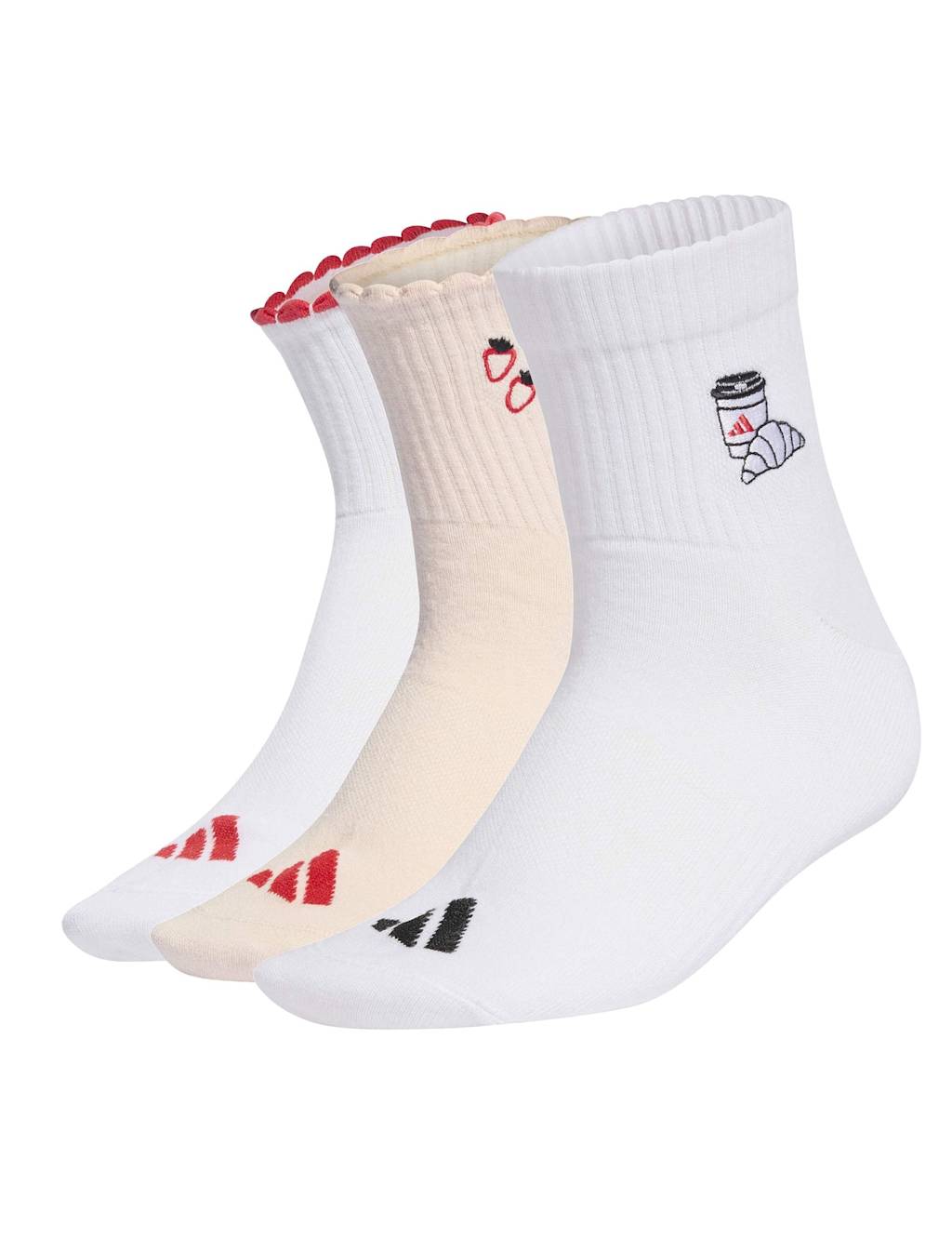 Adidas Women's 3 Pack Cotton Rich Embroidered Ankle Socks - Large - White Mix