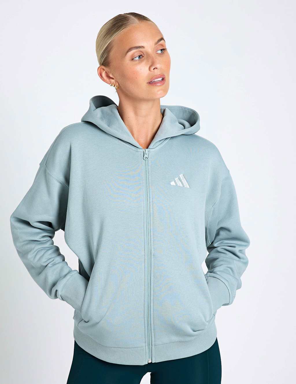 Adidas Women's All Szn Fleece Zip Up Hoodie - Extra Small - Light Teal