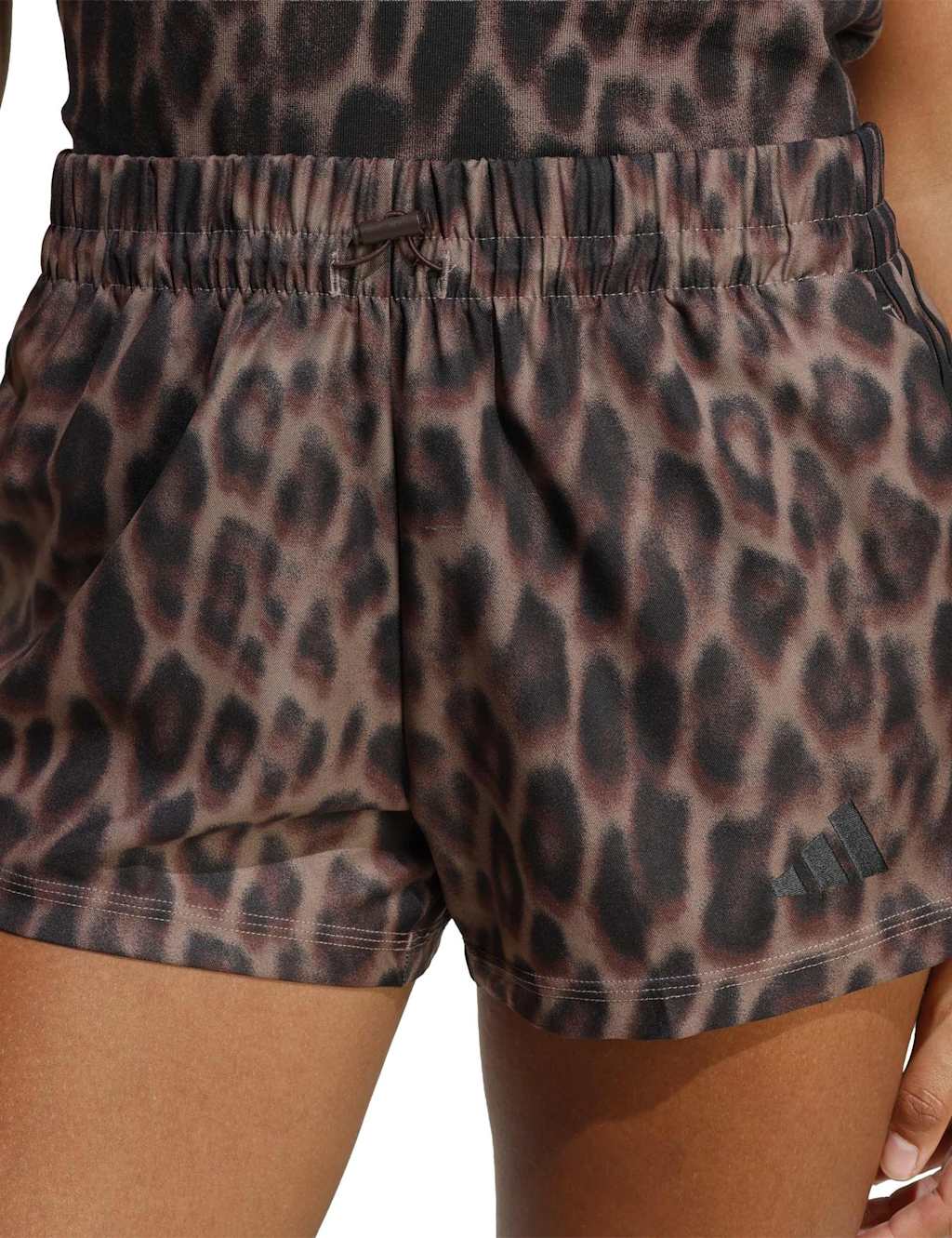 Adidas Women's 3-Stripes Woven Leopard Print Shorts - Medium - Black Mix