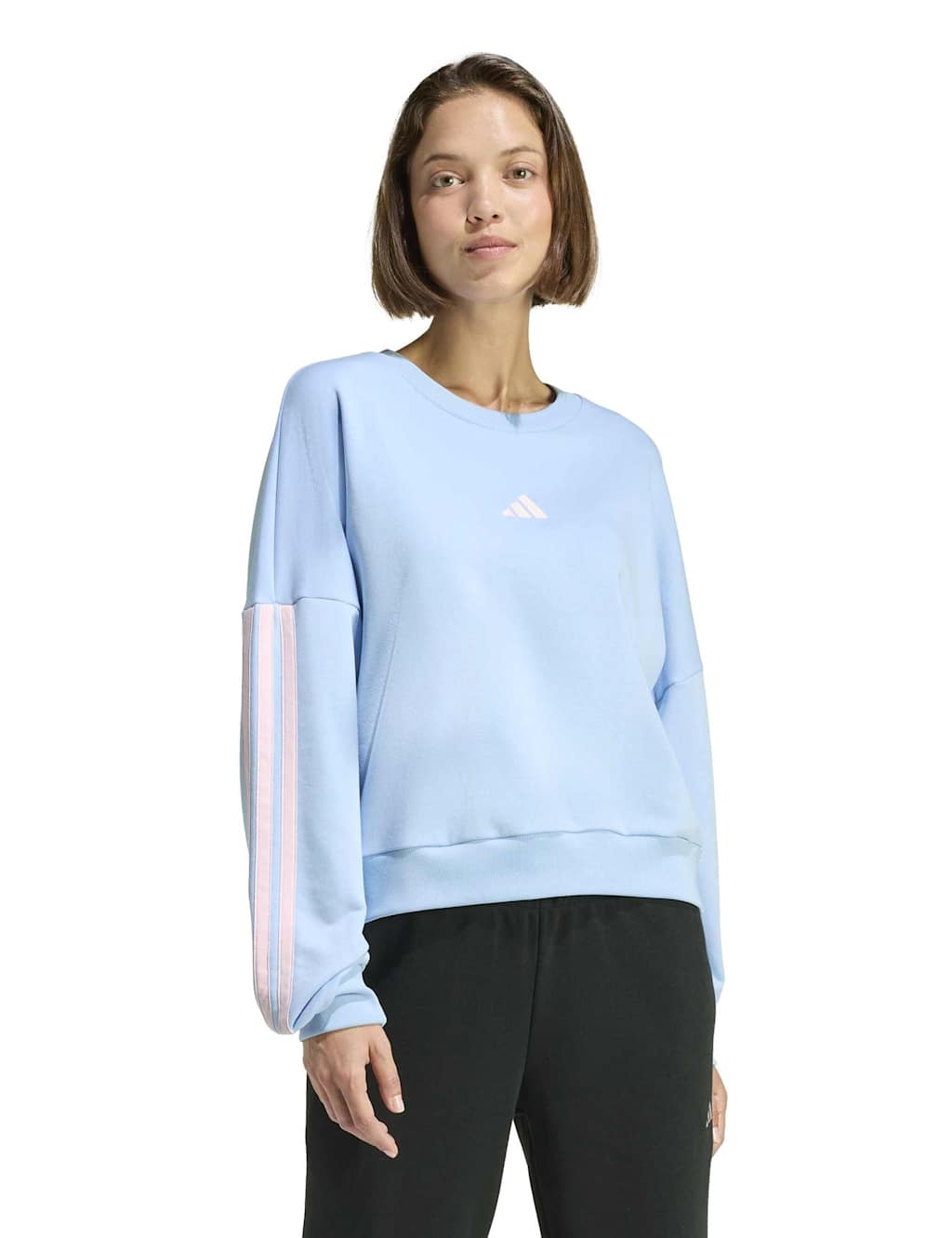Adidas Women's 3 Stripes Cotton Rich Relaxed Sweatshirt - Small - Pale Blue