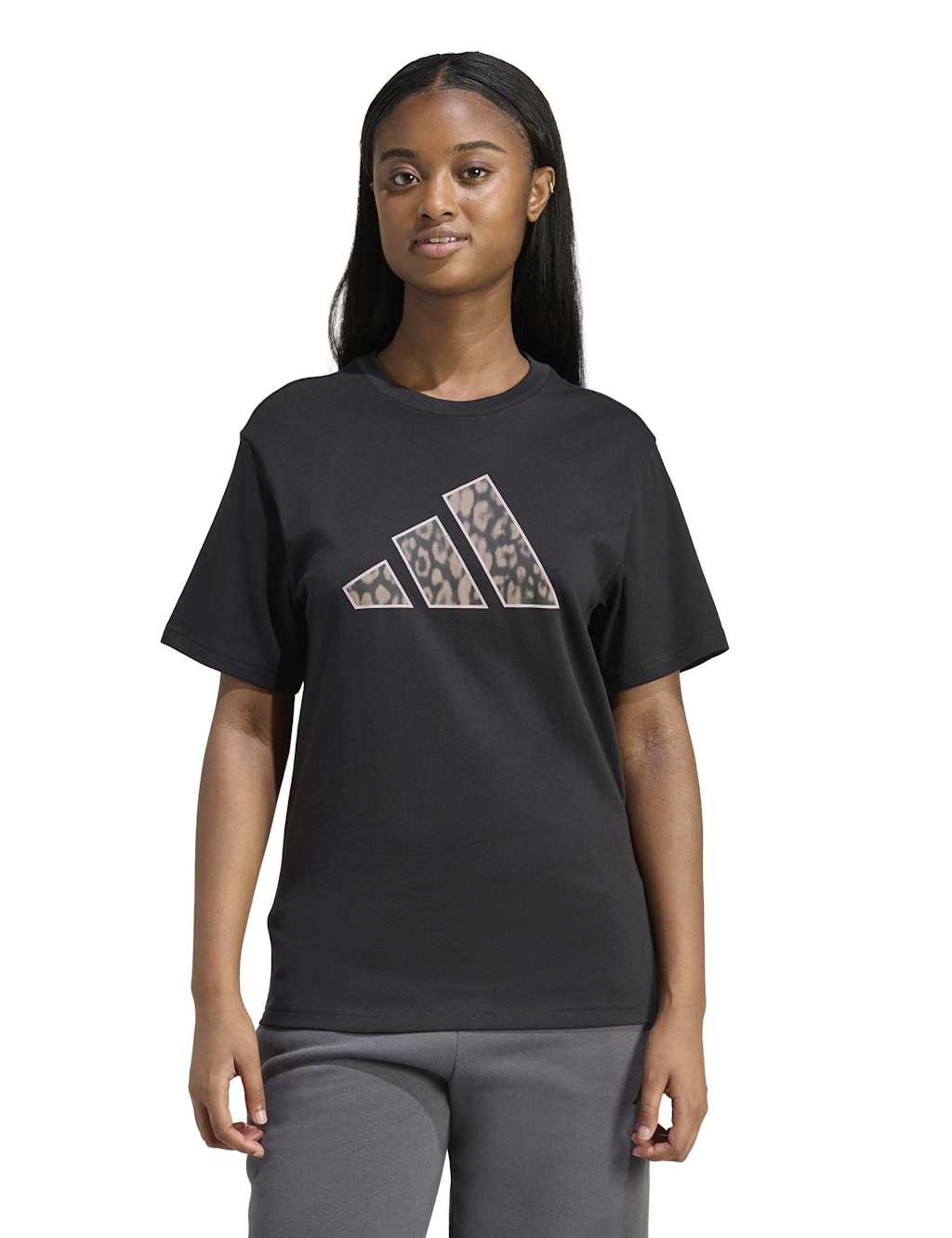 Adidas Women's Pure Cotton Animal Print Graphic T-Shirt - Small - Black