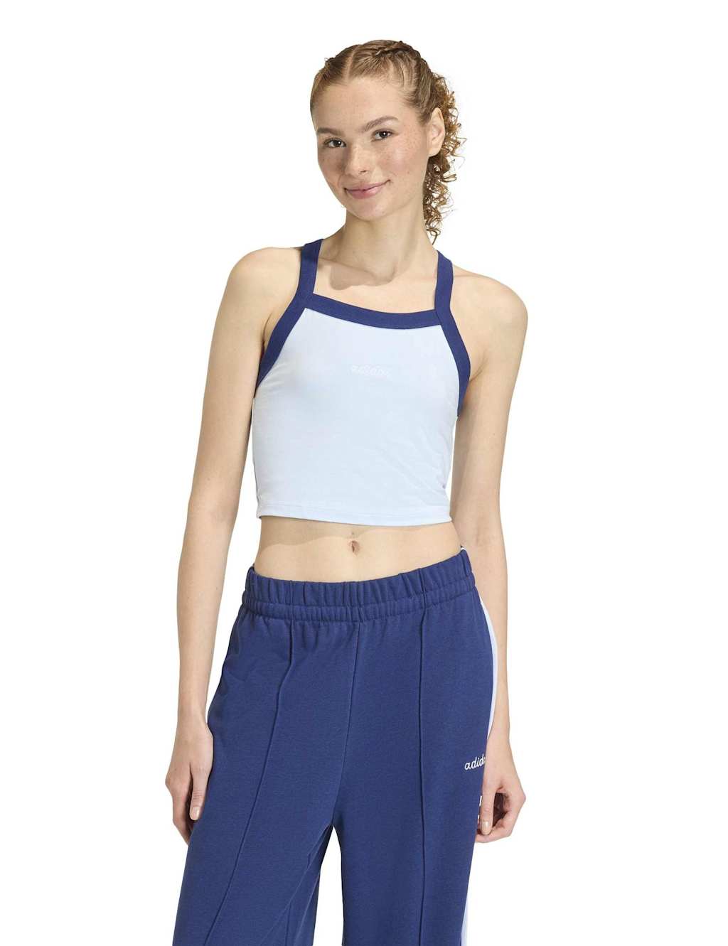 Adidas Women's Essentials Graphic Cotton Rich Crop Vest Top - Small - Blue
