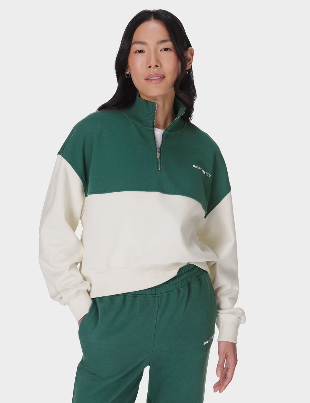 Revive Cotton Rich Half Zip Crop Sweatshirt