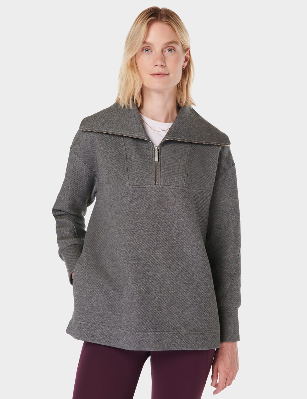 Radiant Ribbed Collared Half Zip Sweatshirt