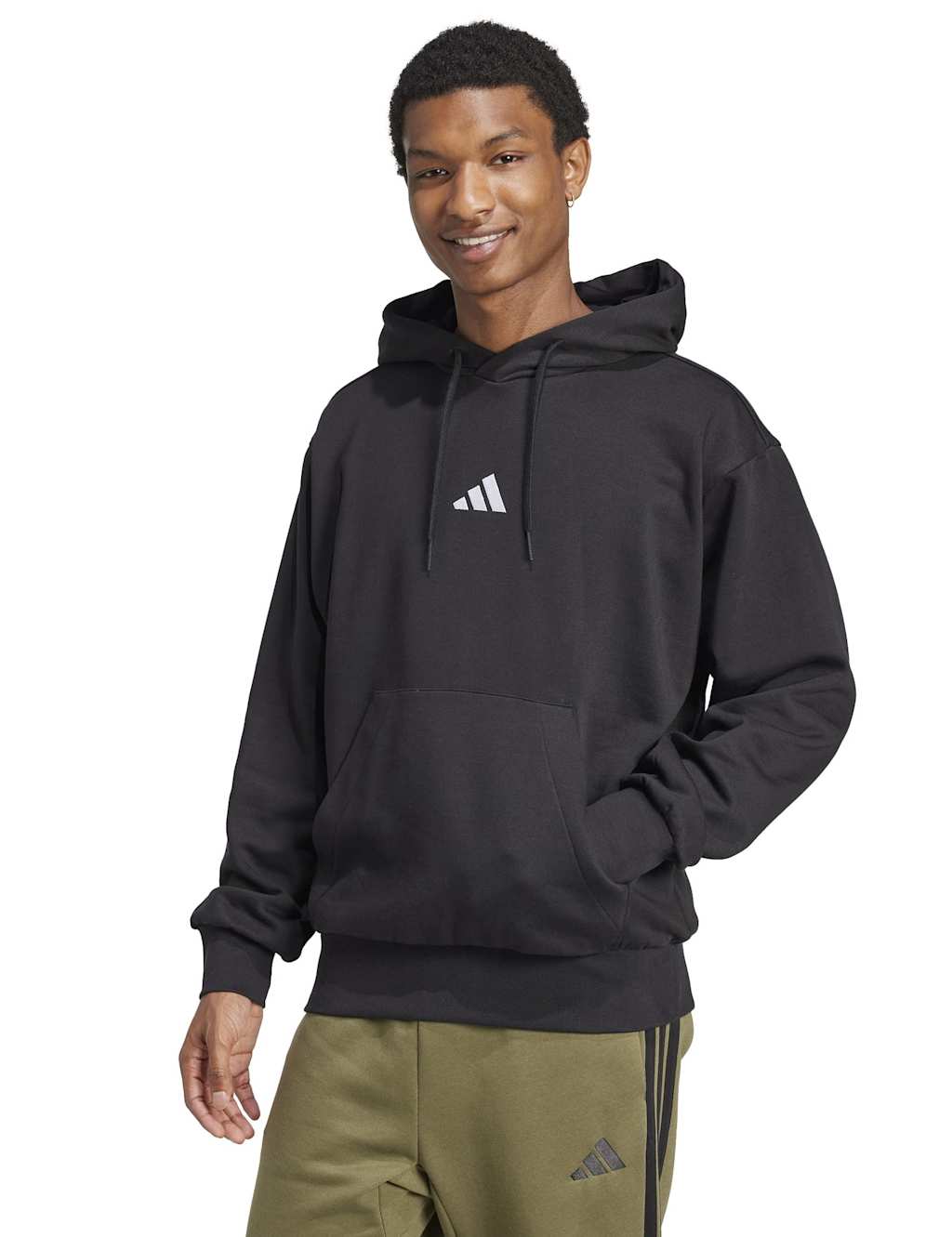 Adidas Men's Essentials Feelcozy Cotton Rich Fleece Hoodie - M - Black