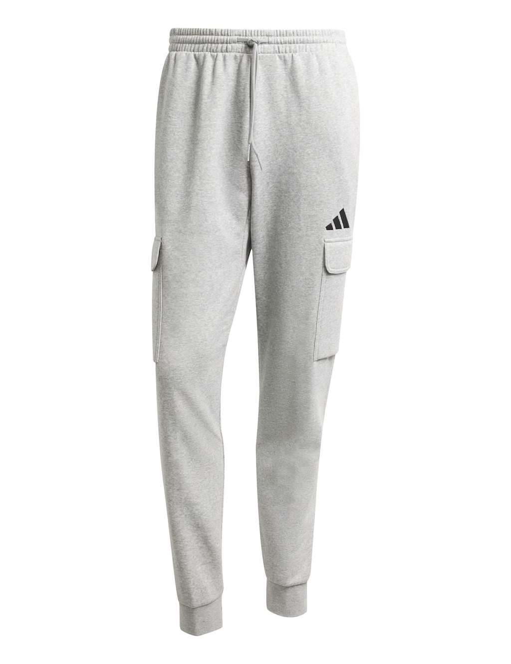 Adidas Men's Essentials Feelcozy Fleece Cargo Joggers - L - Grey Marl