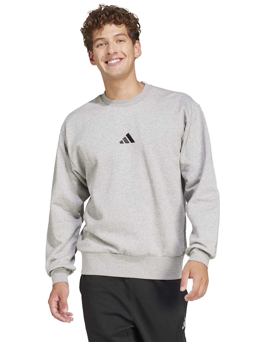 Adidas Men's Essentials Feelcozy Fleece Sweatshirt - M - Grey Marl