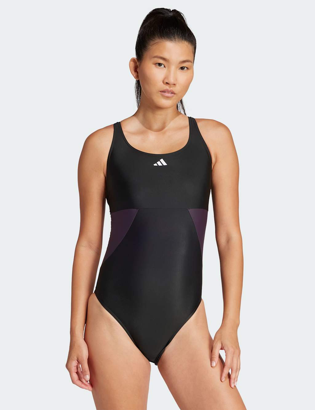 Adidas Women's Colorblock C-Back Scoop Neck Swimsuit - 32 - Black, Black