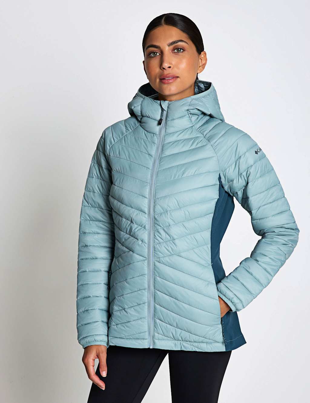 Columbia Women's Powder Pass III Hybrid Hooded Puffer Jacket - Large - Light Blue