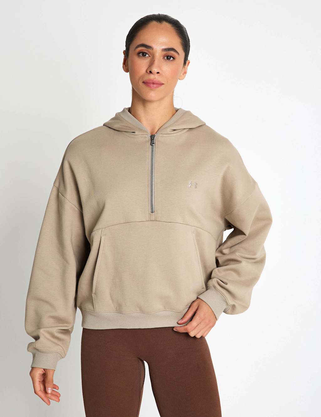 Under Armour Women's Icon Cotton Rich Fleece Half Zip Hoodie - Small - Taupe