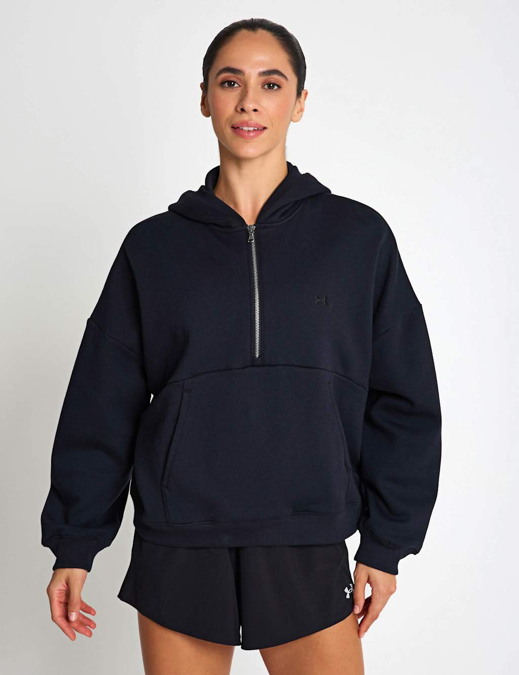 Under Armour Women's Icon Cotton Rich Fleece Half Zip Hoodie - Large - Black