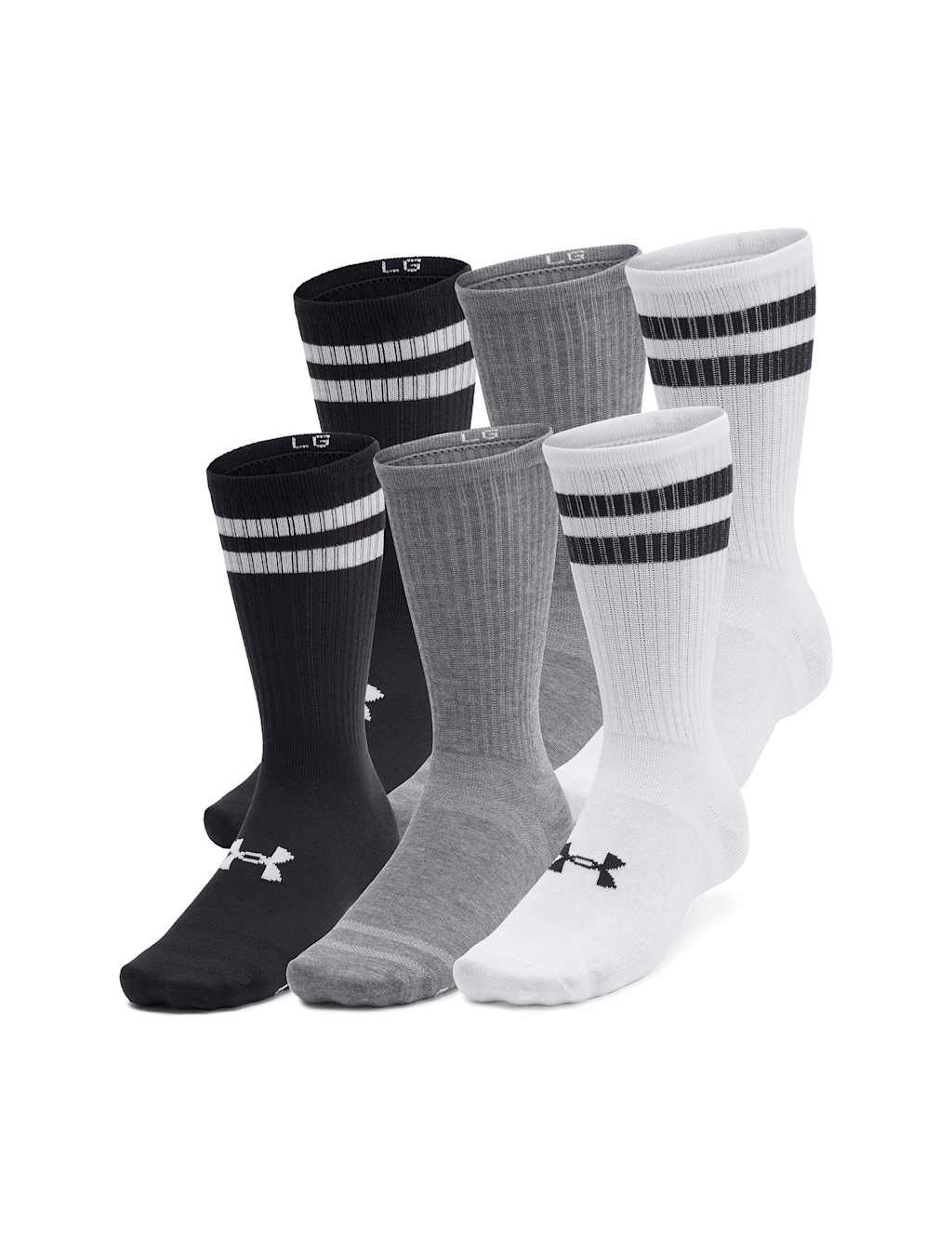 Under Armour Men's 6 Pack Essential Assorted Sports Socks - M - White Mix