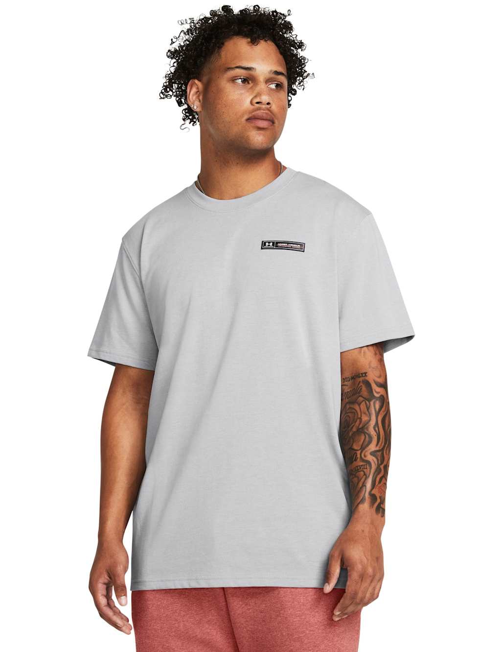 Under Armour Men's Heavyweight Label Cotton Rich Logo T-Shirt - XL - Grey Marl