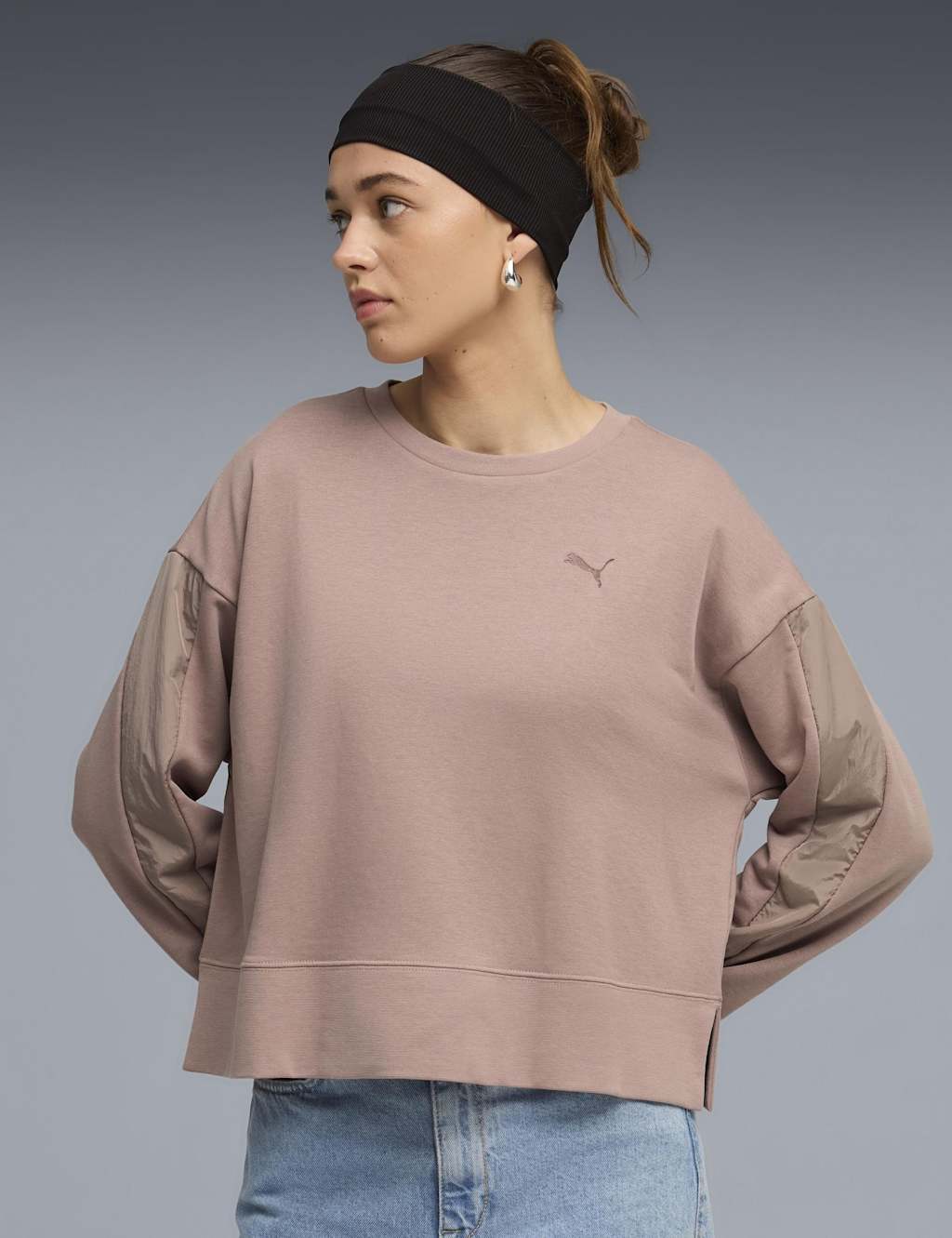 Puma Women's HER Cotton Rich Crew Neck Relaxed Sweatshirt - Large - Stone