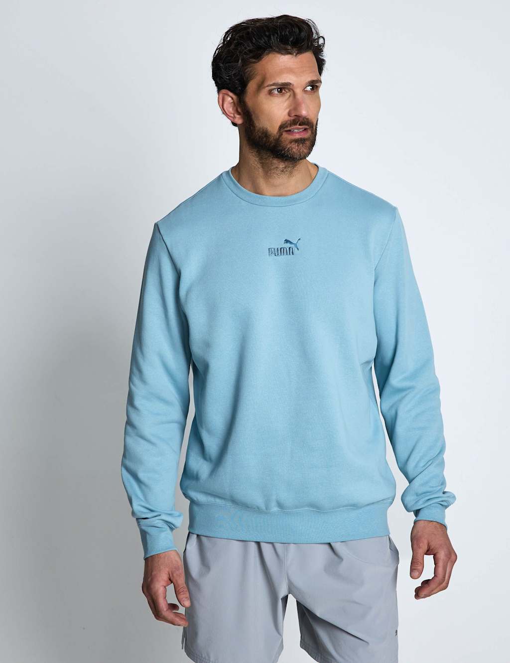 Puma Men's Cotton Rich Crew Neck Sweatshirt - L - Light Blue
