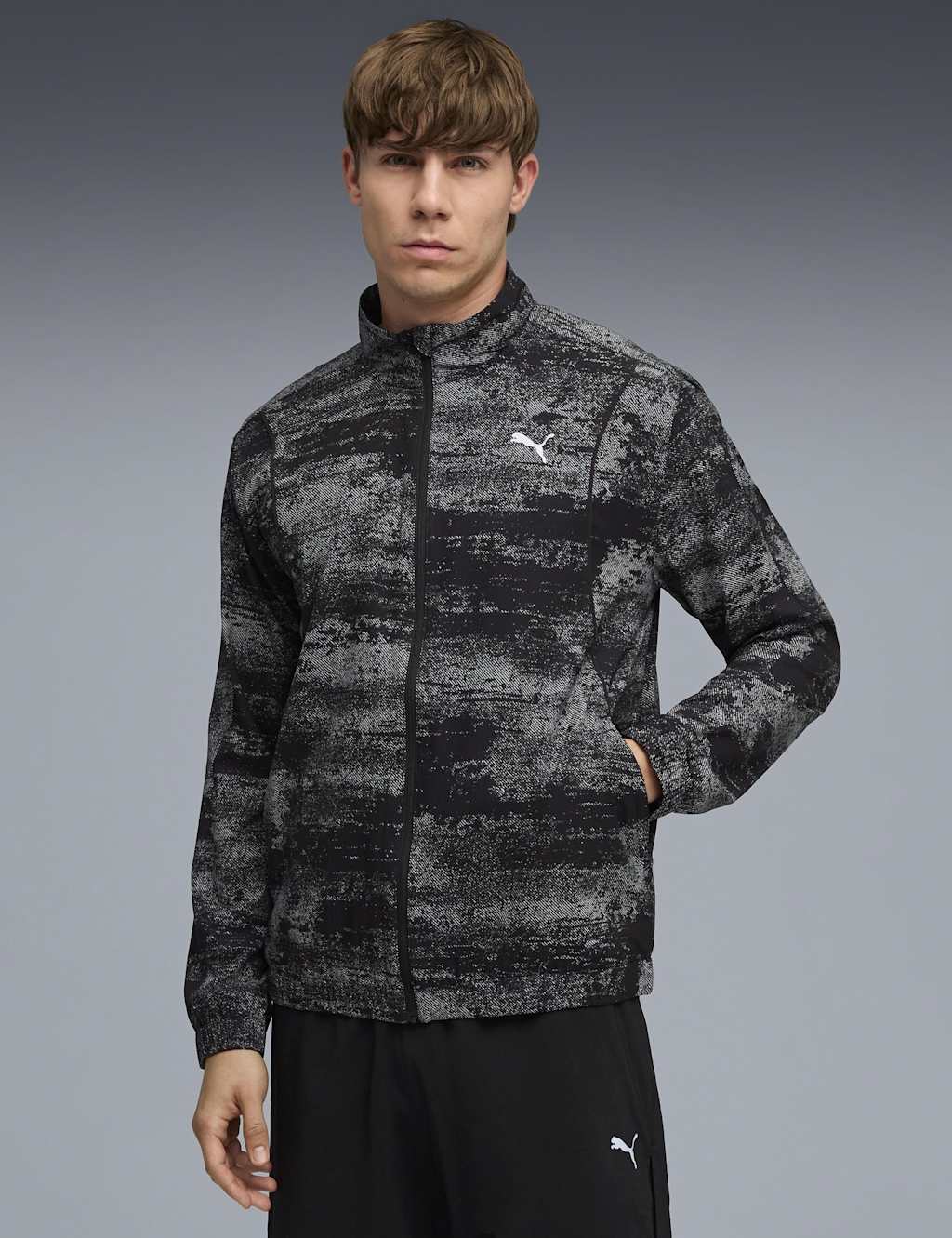 Puma Men's Run Velocity Graphic Print Sports Jacket - XL - Black