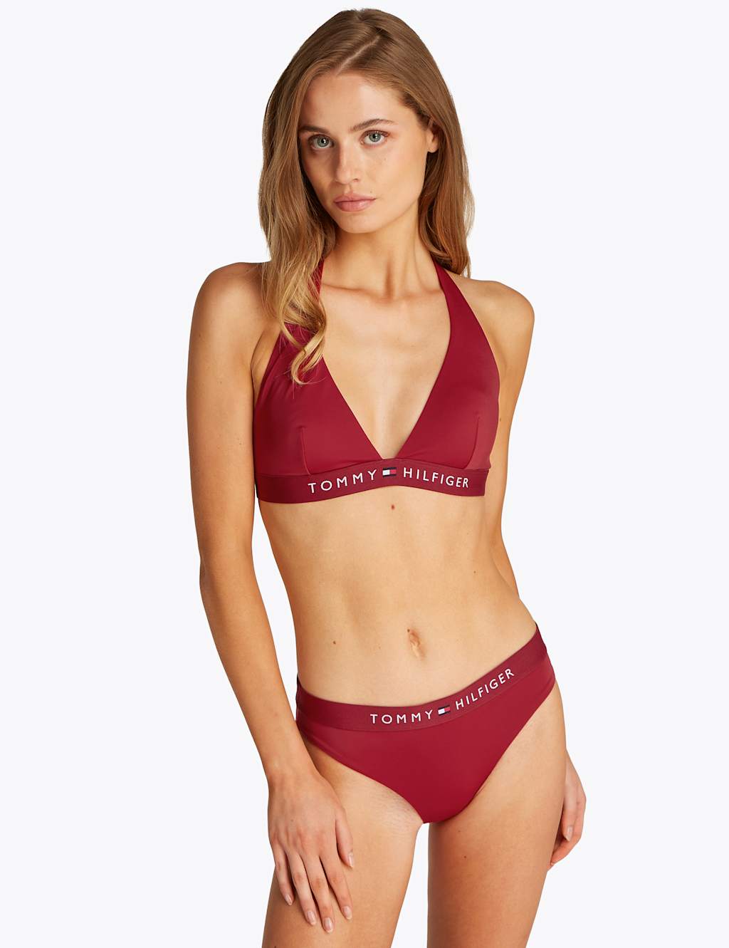 Tommy Hilfiger Women's Hipster Bikini Bottoms - L - Red, Red